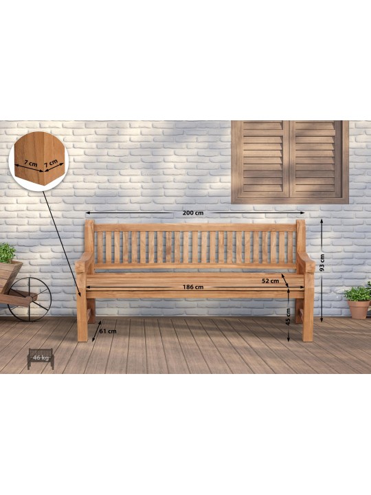 Teak bænk Jackson V2 200 cm, teak