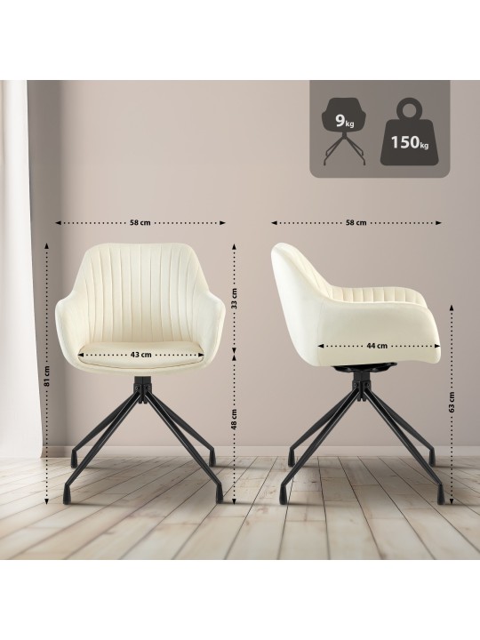 Sæt med 2 spisestuestole Welby velvet, creme