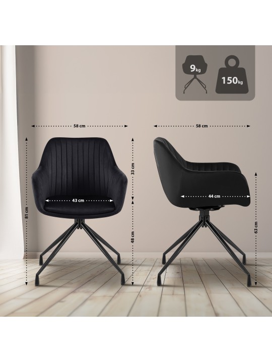 Sæt med 2 spisestuestole Welby velvet, sort