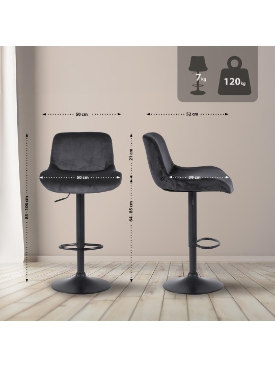 Sæt med 2 barstole Solon velvet, sort Sæt med 2 barstole Solon velvet, sort