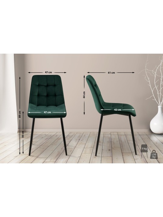 Sæt med 2 spisestuestole Gifford velvet, grøn