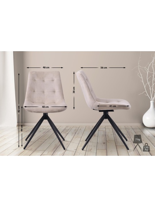 Sæt med 2 spisestuestole Merna velvet, creme