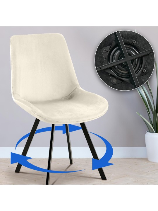 Sæt med 2 spisestuestole Lewes velvet, creme