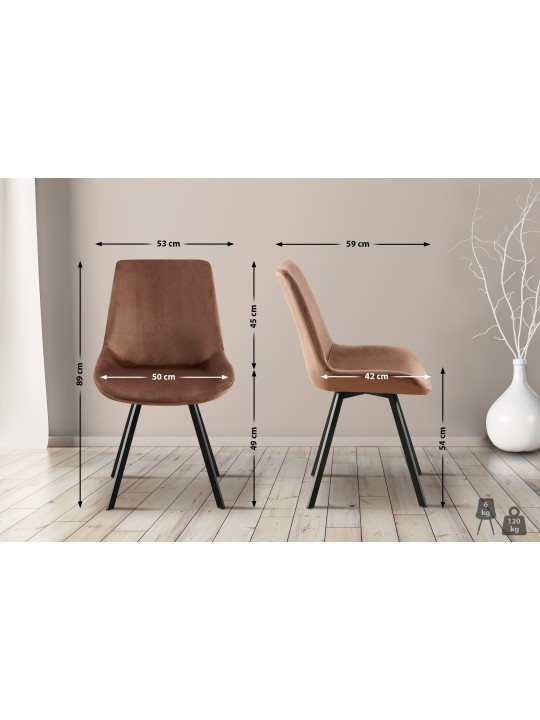 Sæt med 2 spisestuestole Lewes velvet, brun