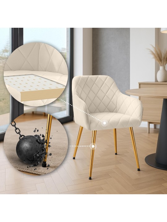 Sæt med 2 spisestuestole Monett velvet G, creme