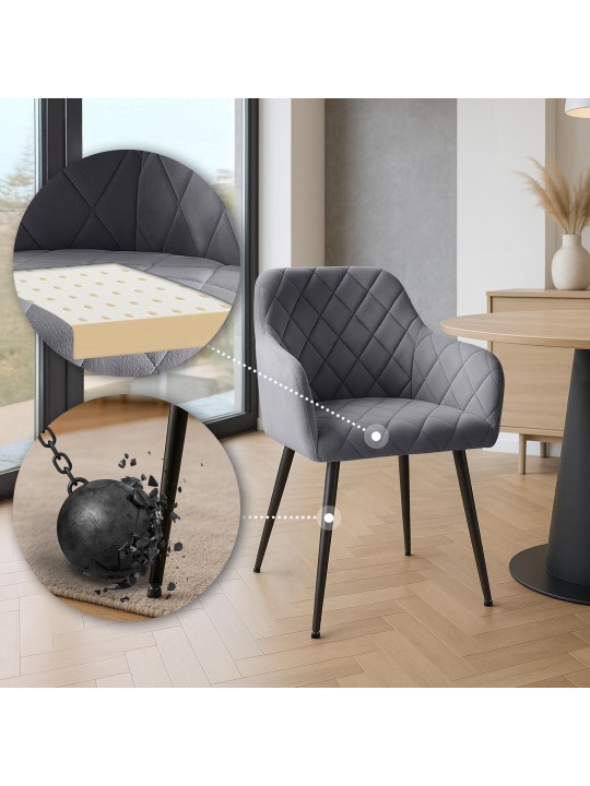 Sæt med 2 spisestuestole Monett velvet B, mørkegrå