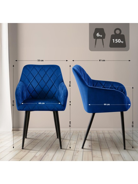 Sæt med 2 spisestuestole Monett velvet B, mørkeblå