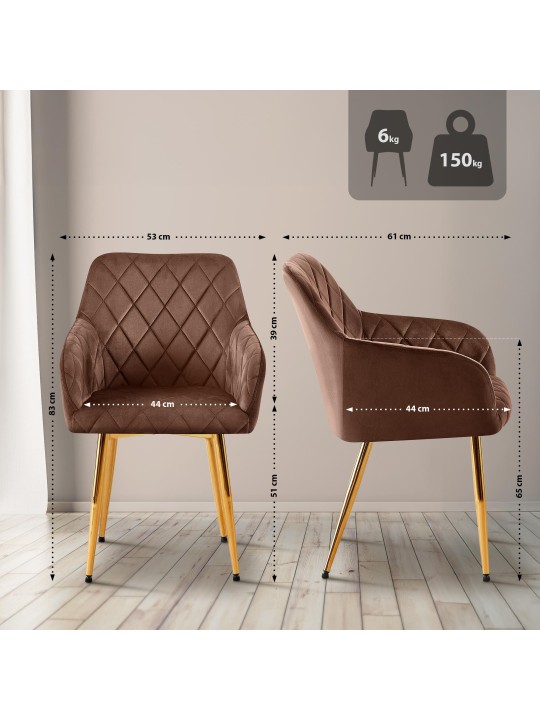 Sæt med 2 spisestuestole Monett velvet G, brun