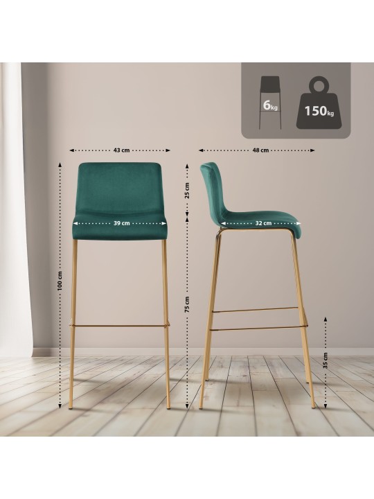 Barstol Hoover Velvet 4-fods guld, grøn