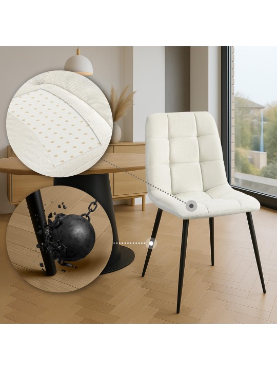 Sæt med 4 spisestuestole Antibes stof, creme