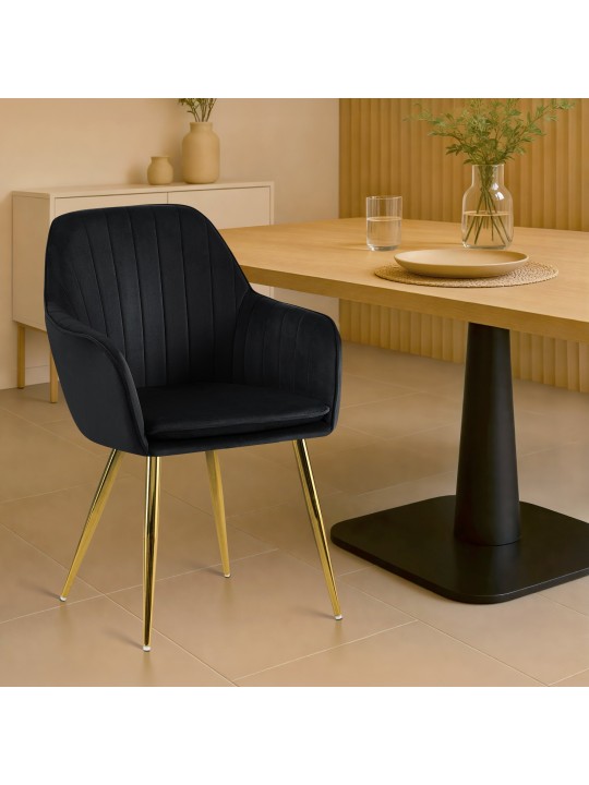 Spisestuestol Cheryl velour guld, sort Spisestuestol Cheryl velour guld, sort
