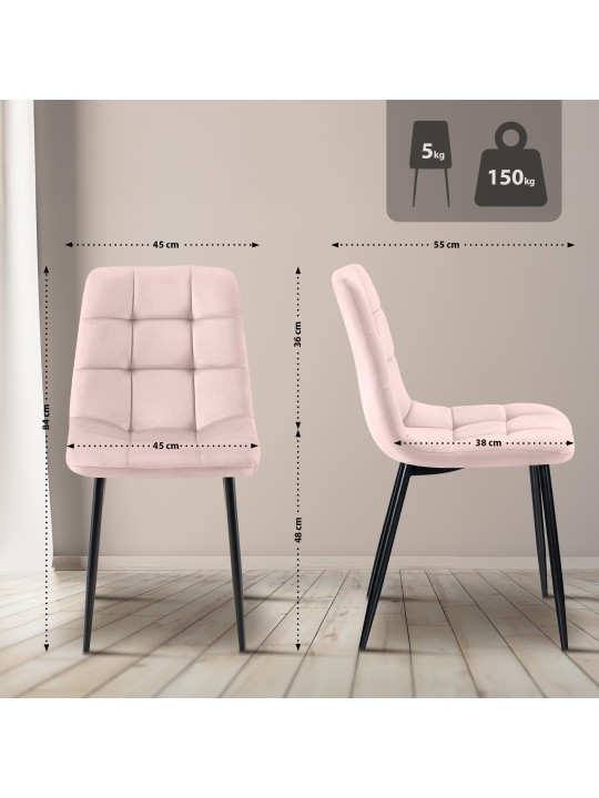 Sæt med 2 spisestuestole Tilde fløjl, pink
