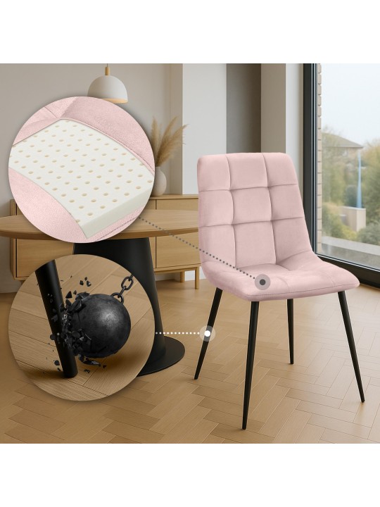 Sæt med 2 spisestuestole Tilde fløjl, pink
