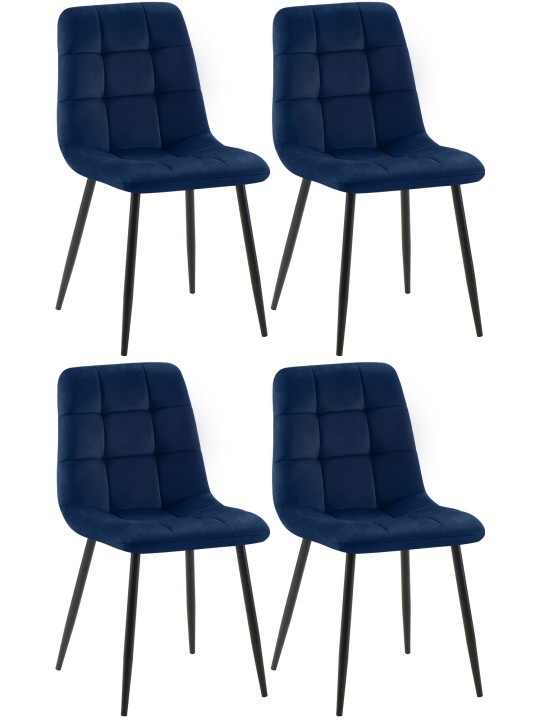 Sæt med 4 spisestuestole Tilde fløjl, blå