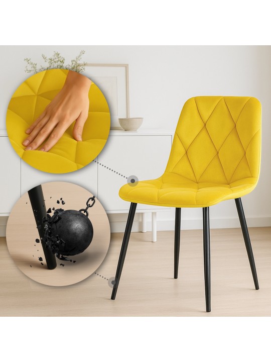 Sæt med 2 spisestuestole Clairton velvet, gul