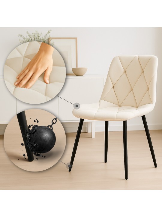Sæt med 2 spisestuestole Clairton velvet, creme