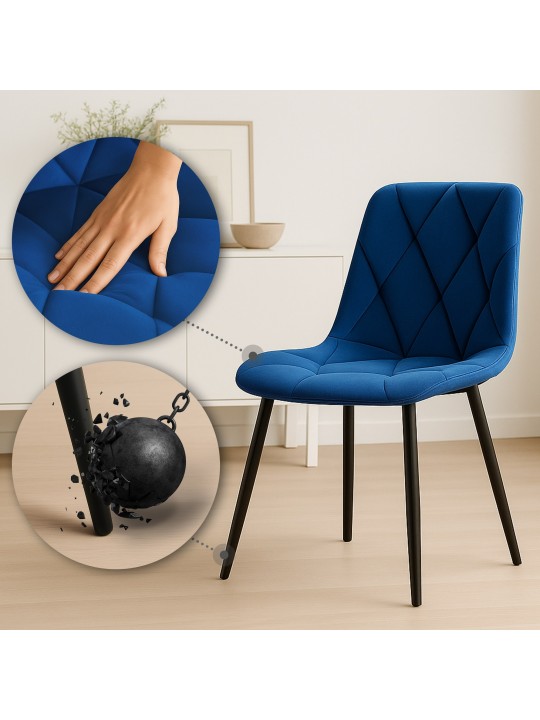 Sæt med 2 spisestuestole Clairton velvet, mørkeblå