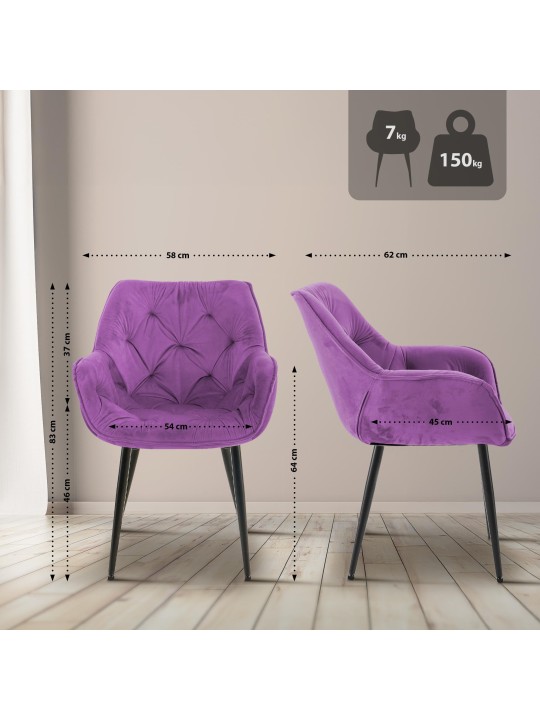 Sæt med 2 stole Tanna velvet, lilla