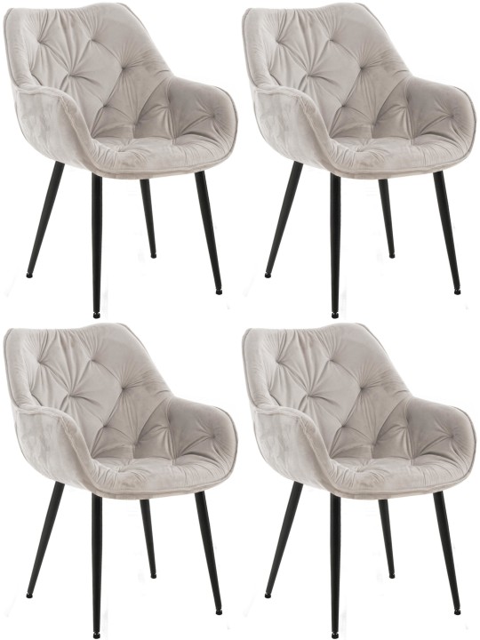 Sæt med 4 stole Tanna velvet, grå