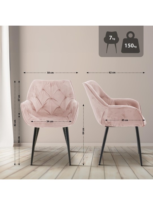 Sæt med 4 stole Tanna velvet, pink