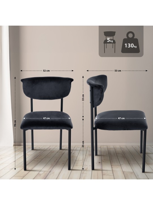 Sæt med 2 besøgsstole Gambell velvet, sort