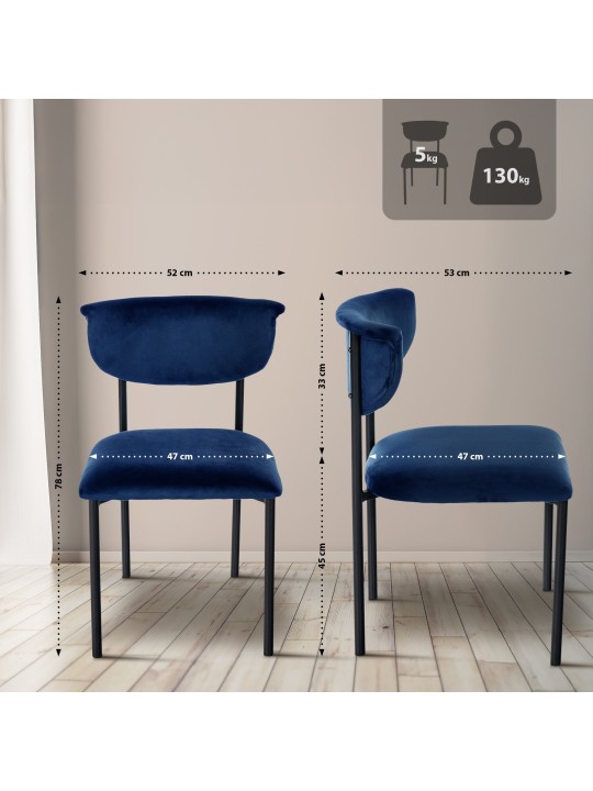 Sæt med 2 besøgsstole Gambell velvet, mørkeblå