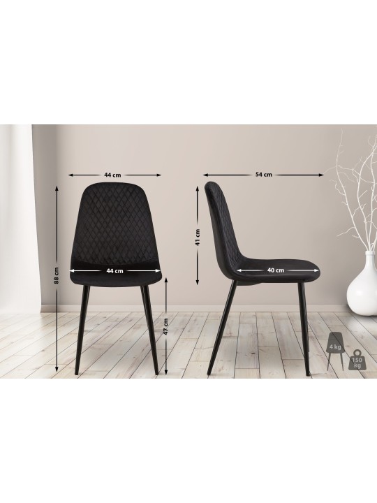 Sæt med 4 stole Giverny velvet, sort Sæt med 4 stole Giverny velvet, sort