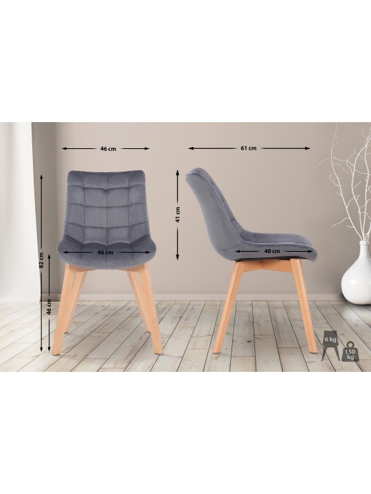 Sæt med 2 spisestuestole Passaic velvet, grå
