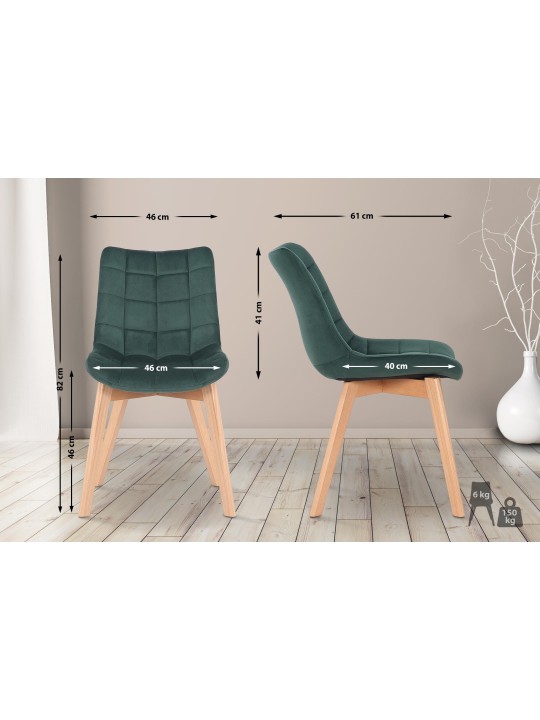 Sæt med 2 spisestuestole Passaic velvet, grøn