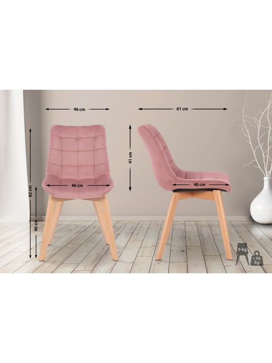 Sæt med 2 spisestuestole Passaic velvet, pink
