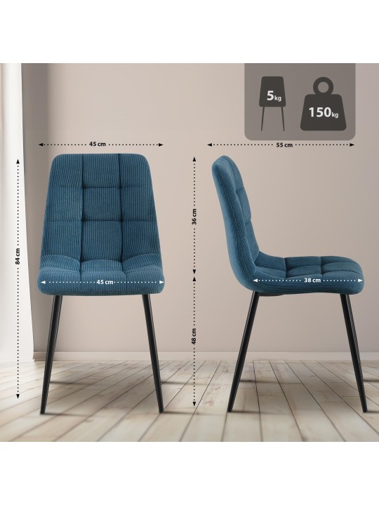 Sæt med 2 spisestuestole Tilde Cord, blå Sæt med 2 spisestuestole Tilde Cord, blå