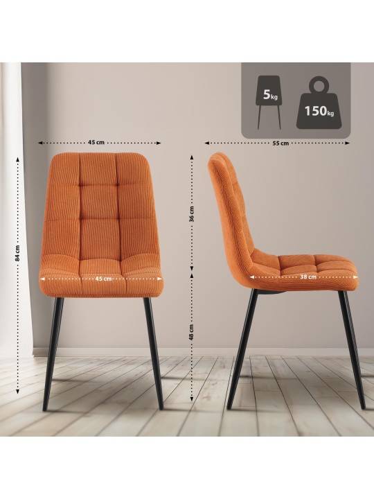 Sæt med 2 spisestuestole Tilde Cord, orange