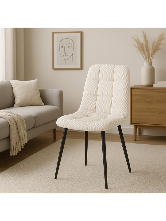 Sæt med 2 spisestuestole Tilde Cord, creme
