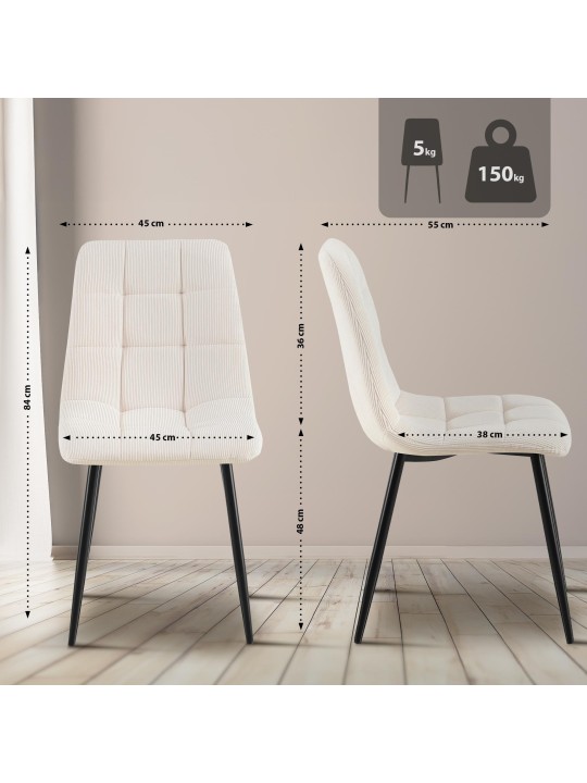 Sæt med 4 spisestuestole Tilde Cord, creme