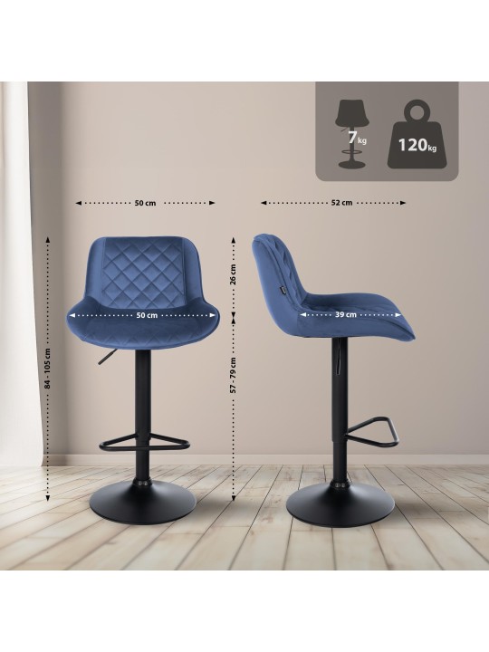 Sæt med 2 barstole Kasson velvet, blå Sæt med 2 barstole Kasson velvet, blå