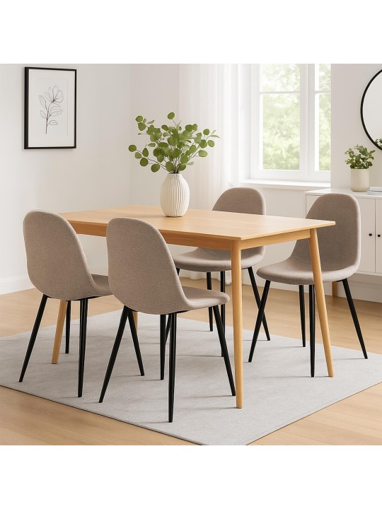 Sæt med 4 spisestuestole Napier stof, creme