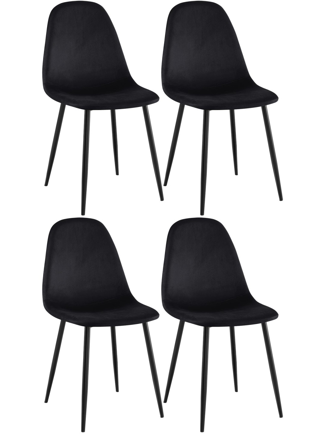 Sæt med 4 spisestuestole Napier fløjl, sort