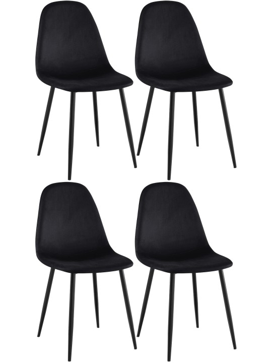 Sæt med 4 spisestuestole Napier fløjl, sort