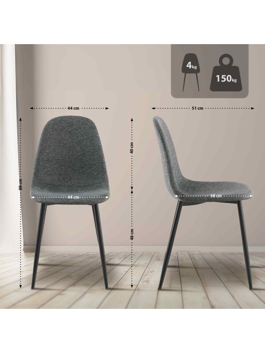 Sæt med 4 spisestuestole Napier stof, grå