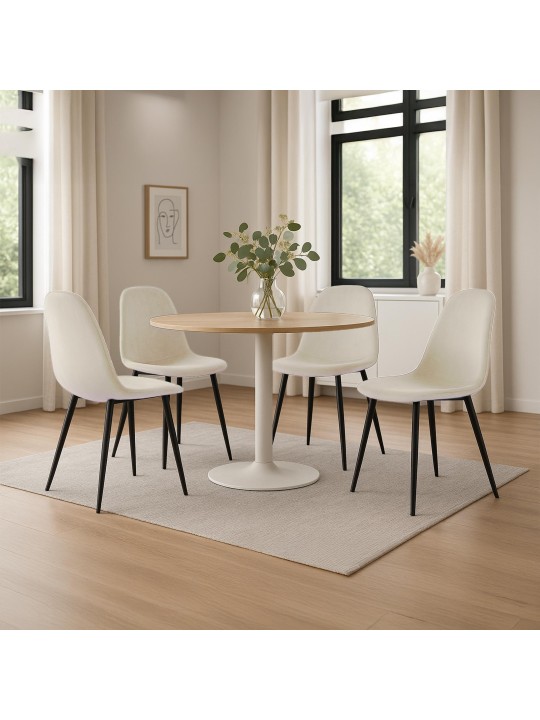 Sæt med 4 spisestuestole Napier fløjl, creme