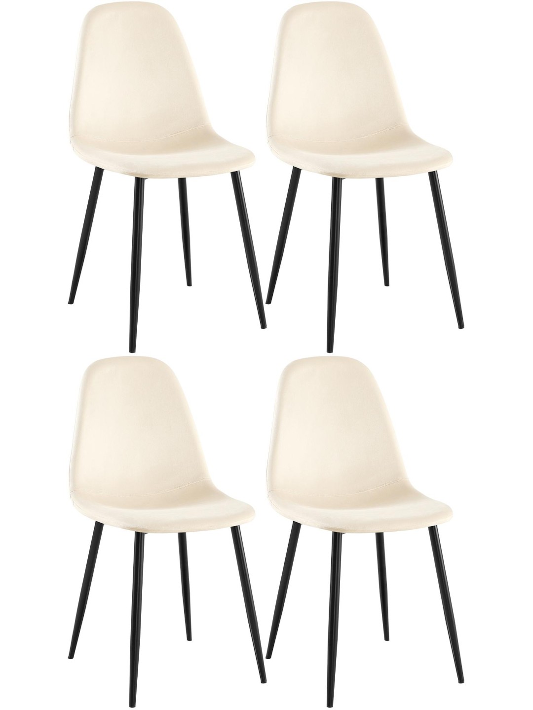 Sæt med 4 spisestuestole Napier fløjl, creme