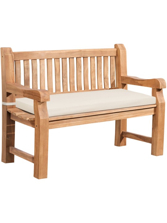 Teak bænk Jackson med sædehynde 120 cm + teak, creme