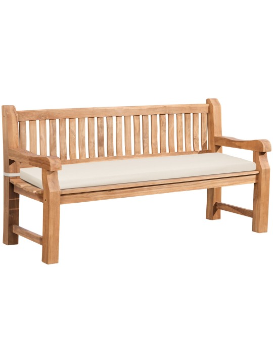 Teak bænk Jackson med sædehynde 180 cm + teak, creme