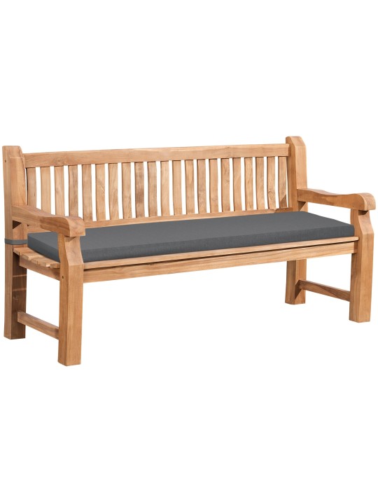 Teak bænk Jackson med sædehynde 180 cm + teak, mørkegrå