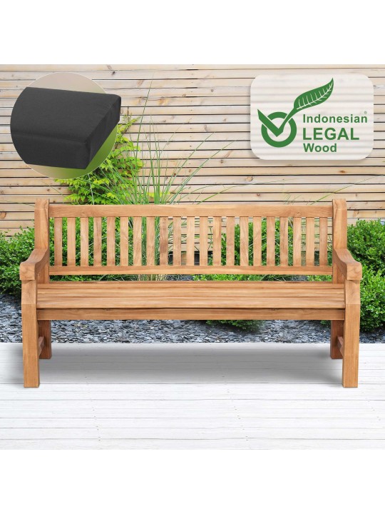 Teak bænk Jackson med sædehynde 180 cm + teak, mørkegrå