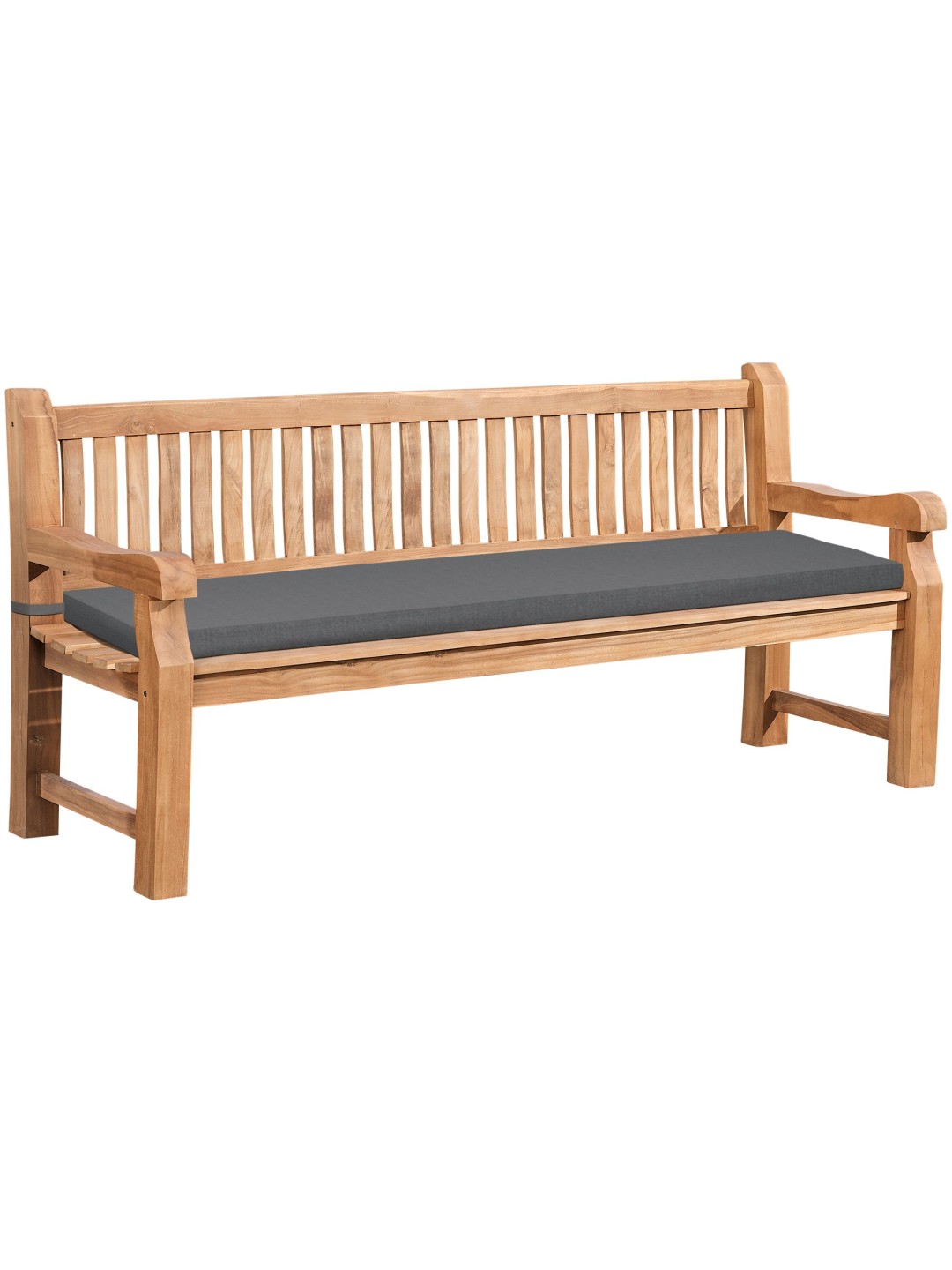 Teak bænk Jackson med sædehynde 200 cm + teak, mørkegrå