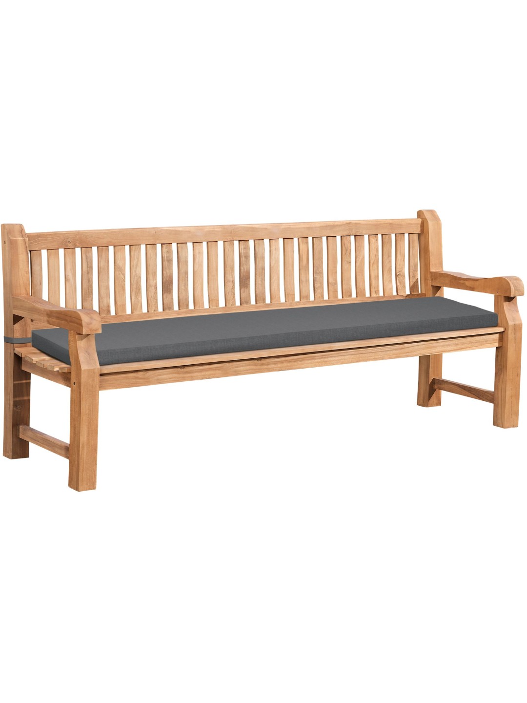 Teak bænk Jackson med sædehynde 220 cm + teak, mørkegrå