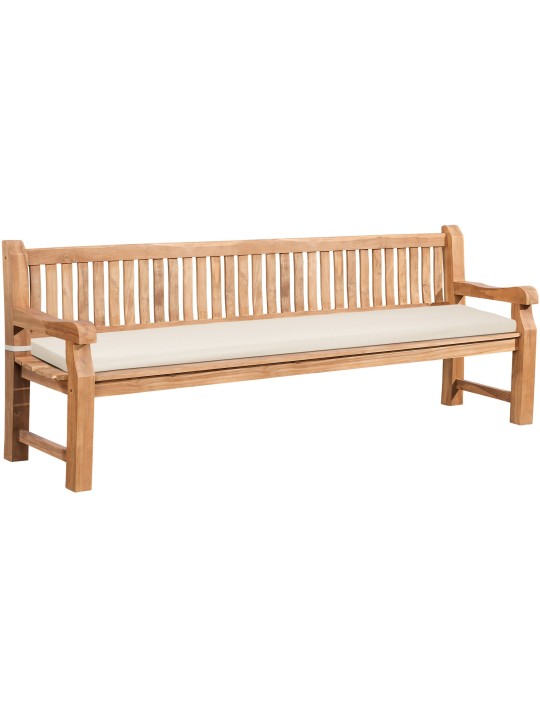 Teak bænk Jackson med sædehynde 240 cm + teak, creme