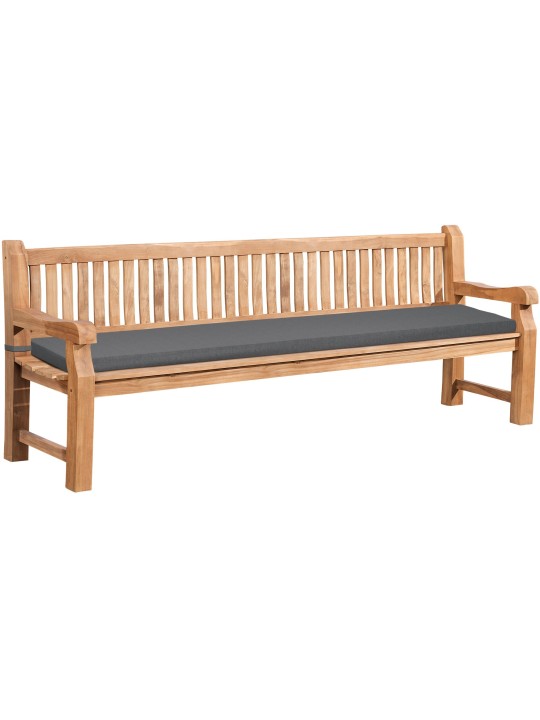 Teak bænk Jackson med sædehynde 240 cm + teak, mørkegrå