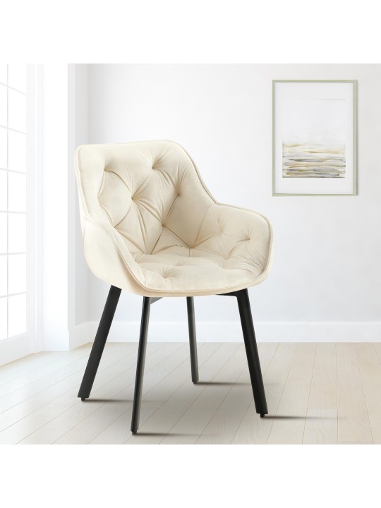 Sæt med 2 spisestuestole Antigo velvet, creme